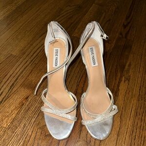 Steve Madden Silver Rhinestone Ankle-Strap Heels